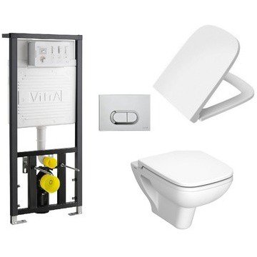 Комплект VitrA Integra Round L-box 9004B003-7202 подвесной унитаз безободковый, с микролифтом + инсталляция + кнопка