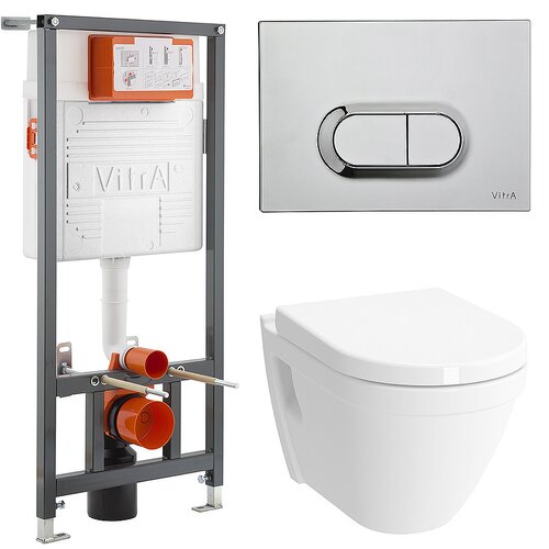 Инсталляция с подвесным унитазом Vitra S50 Rim-Ex (9003B003-7201) (кнопка хром глянцевый) микролифт