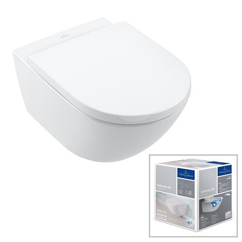 Унитаз подвесной Villeroy & Boch Subway 3.0 TwistFlush (4670TSR1) CeramicPlus, безободковый с микролифтом