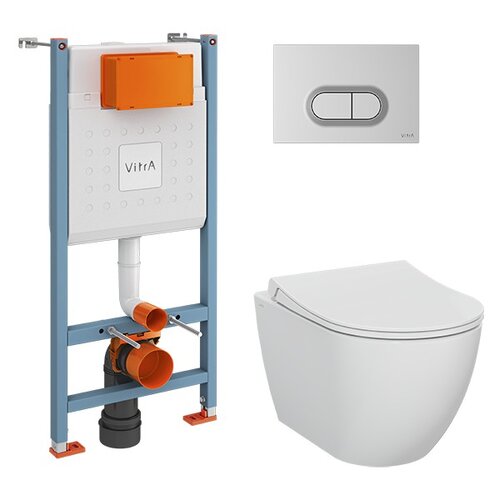 Инсталляция с подвесным унитазом Vitra Mia Round 9856B003-7200 (кнопка матовый хром) безободковый