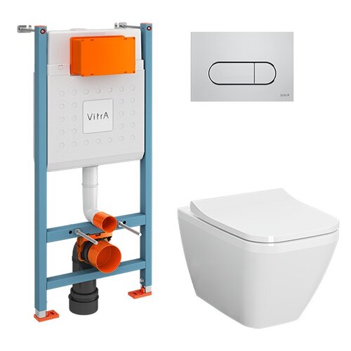 Инсталляция с подвесным унитазом Vitra Integra Square 9856B003-7207 (кнопка хром) безободковый микролифт