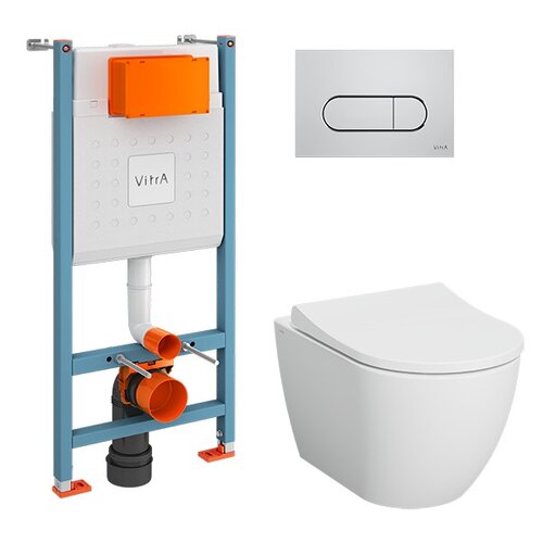 Инсталляция с подвесным унитазом Vitra Mia Round 9873B003-7201 (кнопка хром) безободковый микролифт