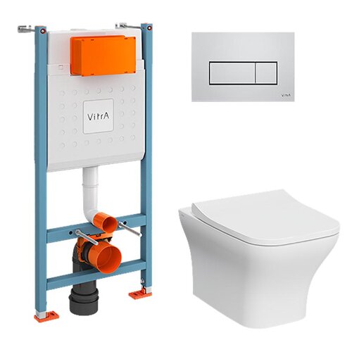 Инсталляция с подвесным унитазом Vitra Zentrum Square 9875B003-7201 (кнопка хром) безободковый микролифт
