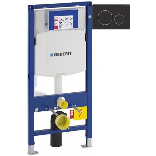 Инсталляция для унитаза Geberit Duofix Sigma 20 111.300.00.5 + 111.815.00.1 + 115.882.14.1 с кнопкой смыва, черный матовый/хром