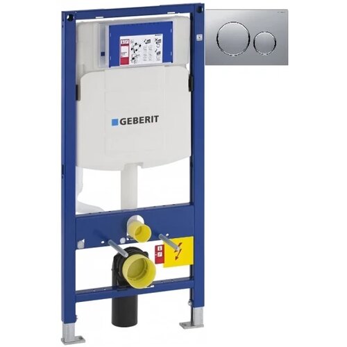 Инсталляция для унитаза Geberit Duofix Sigma 20 111.300.00.5 + 111.815.00.1 + 115.882.JQ.1 с кнопкой смыва, матовый хром/хром