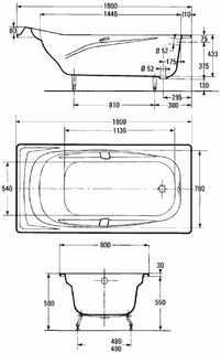 Ванна чугунная Jacob Delafon Super Repos E2902-00 180х90 с отверстиями для ручек