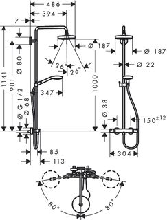 Душевая система Hansgrohe Croma Select S 180 2jet Showerpipe 27253400