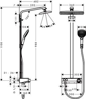 Душевая система Hansgrohe Raindance Select E 360 1jet ST Showerpipe 27288400