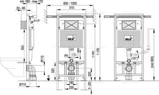 Инсталляция для подвесного унитаза Alcaplast A102 A102/1200 для сухой установки