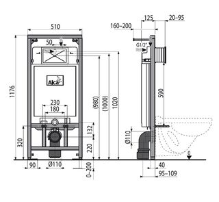 Инсталляция для подвесного унитаза Alcaplast Sadroмodul (AM101/1120-0001) (118 см)