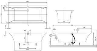 Квариловая ванна Villeroy & Boch Squaro Edge 12 UBQ190SQE2DV-01 190x90 с ножками (белый Alpin)