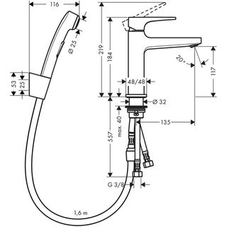 Смеситель для раковины Hansgrohe Metropol Loop 110 74522000 с гигиеническим душем