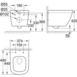 Чаша подвесного унитаза Grohe Euro Ceramic 39206000 compact безободковый