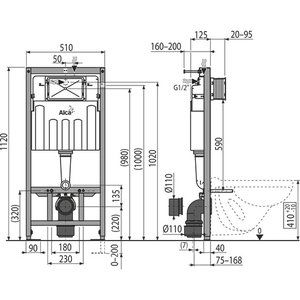 Инсталляция для подвесного унитаза Alcaplast (AM101/1120-3:1 RU M70-0001) с кнопкой смыва белая