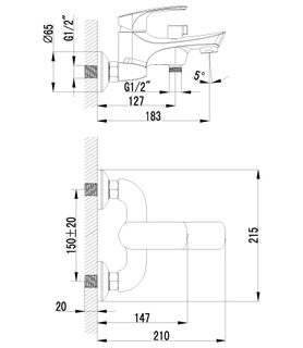 Смеситель для ванны Lemark Shape LM1712C с коротким изливом
