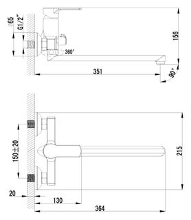 Смеситель для ванны Lemark Grace LM1151C с плоским изливом 300 мм