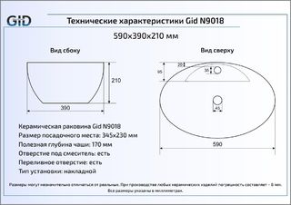 Раковина Gid N9018 накладная