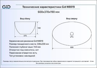 Раковина Gid N9019 накладная