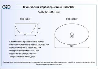 Раковина Gid N9021 накладная