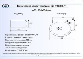Раковина Gid N9100L подвесная