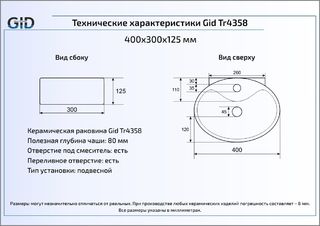 Раковина Gid Tr4358 подвесная