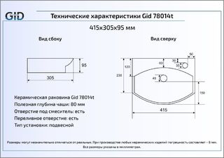 Раковина Gid 78014T подвесная