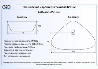 Раковина Gid N9062 накладная