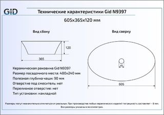 Раковина Gid N9397 накладная