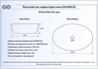 Раковина Gid N9433 накладная
