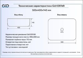 Раковина Gid K397D9 накладная