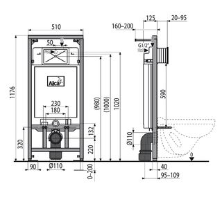Инсталляция для подвесного унитаза Alcaplast A101 (AM101/1120-4:1 RU M71-001) с кнопкой смыва хром