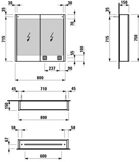Зеркальный шкаф Laufen Frame25 4.0850.3.900.144.1 (80см) с подсветкой
