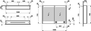 Зеркальный шкаф Laufen Frame25 4.0860.3.900.144.1 (100см) с подсветкой, корпус алюминий
