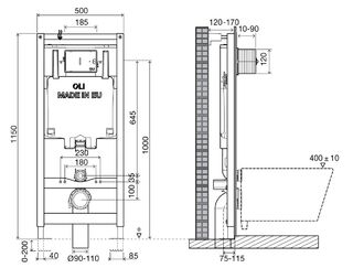 Инсталляция для подвесного унитаза OLI 80 (300572mSl00) кнопка слива SLIM хром глянец
