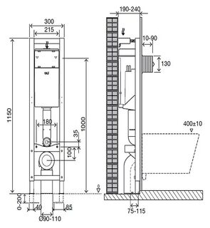 Инсталляция для подвесного унитаза OLI QUADRA Sanitarblock 141945 пневматическая