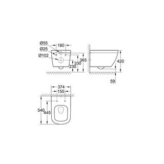 Чаша подвесного унитаза Grohe Euro Ceramic 3932800H безободковая (с покрытием)