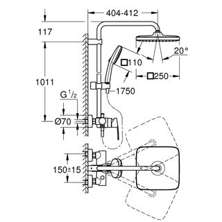 Душевая система Grohe Tempesta Cosmopolitan 250 Cube с однорычажным смесителем настенного монтажа 26692001 (замена арт. 26692000)