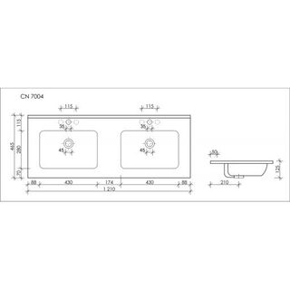 Раковина Ceramicanova Element (CN7004) (121 см) двойная,накладная, прямоугольная