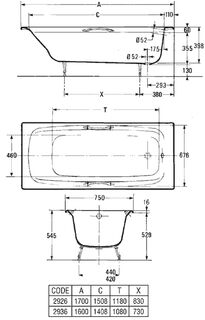 Ванна чугунная Jacob Delafon Diapason (E2926-00) 170х75 с отверстиями для ручек