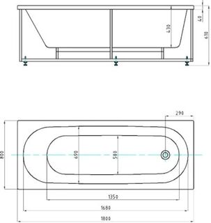 Акриловая ванна Aquatek Оберон 180x80 (OBR180-0000003) с фронтальным экраном (слив слева)