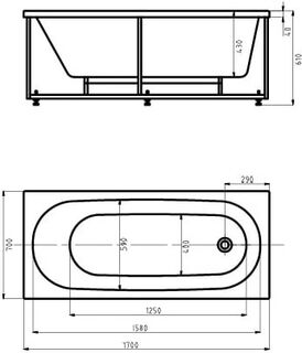 Акриловая ванна Aquatek Оберон 170x70 OBR170-0000049 слив справа, с фронтальным экраном