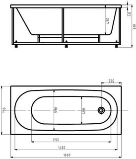 Акриловая ванна Aquatek Оберон 160x70 (OBR160-0000041) с фронтальным экраном (слив справа)