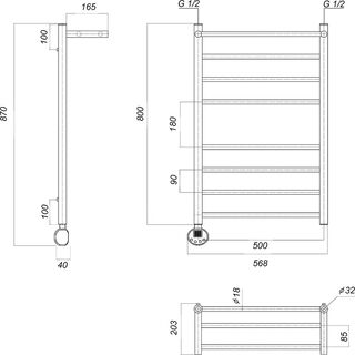 Полотенцесушитель электрический Domoterm (Медея сп П8 500x800 EL) хром тэн слева