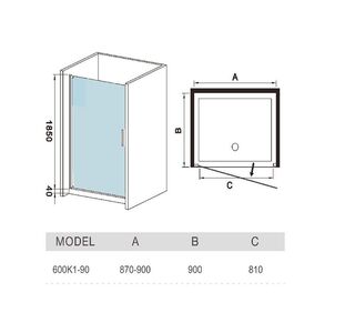 Душевой дверь Welt Wasser WW600 WW 600K1-90 (90x185) профиль хром/прозрачное стекло