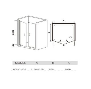 Душевой дверь Welt Wasser WW600 WW 600K2-120 (120x185) профиль хром/прозрачное стекло