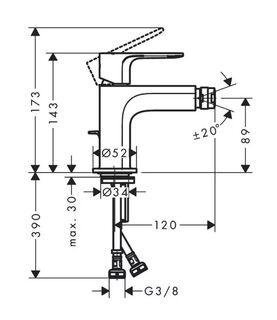 Смеситель для биде Hansgrohe Rebris E (72211000) с донным клапаном