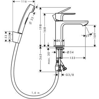 Смеситель для раковины Hansgrohe Rebris E (72216000) с гигиеническим душем