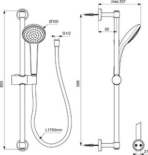 Душевой гарнитур Ideal Standard Idealrain SOFT M1 (BD142XG) 1-функциональной душевой лейки, диаметр 100 мм, матовый черный