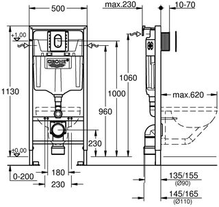 Инсталляция для подвесного унитаза Grohe Rapid SL (39504000) (комплект 3 в 1) уменьшенная клавиша