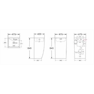 Раковина напольная Azario COMELLA 480х420х830 отдельностоящая прямоугольная, белый (AZ-314)
